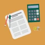 Papier, Münzen, Taschenrechner